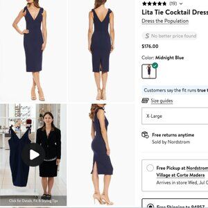 NWT Lita Tie Cocktail Dress, navy blue